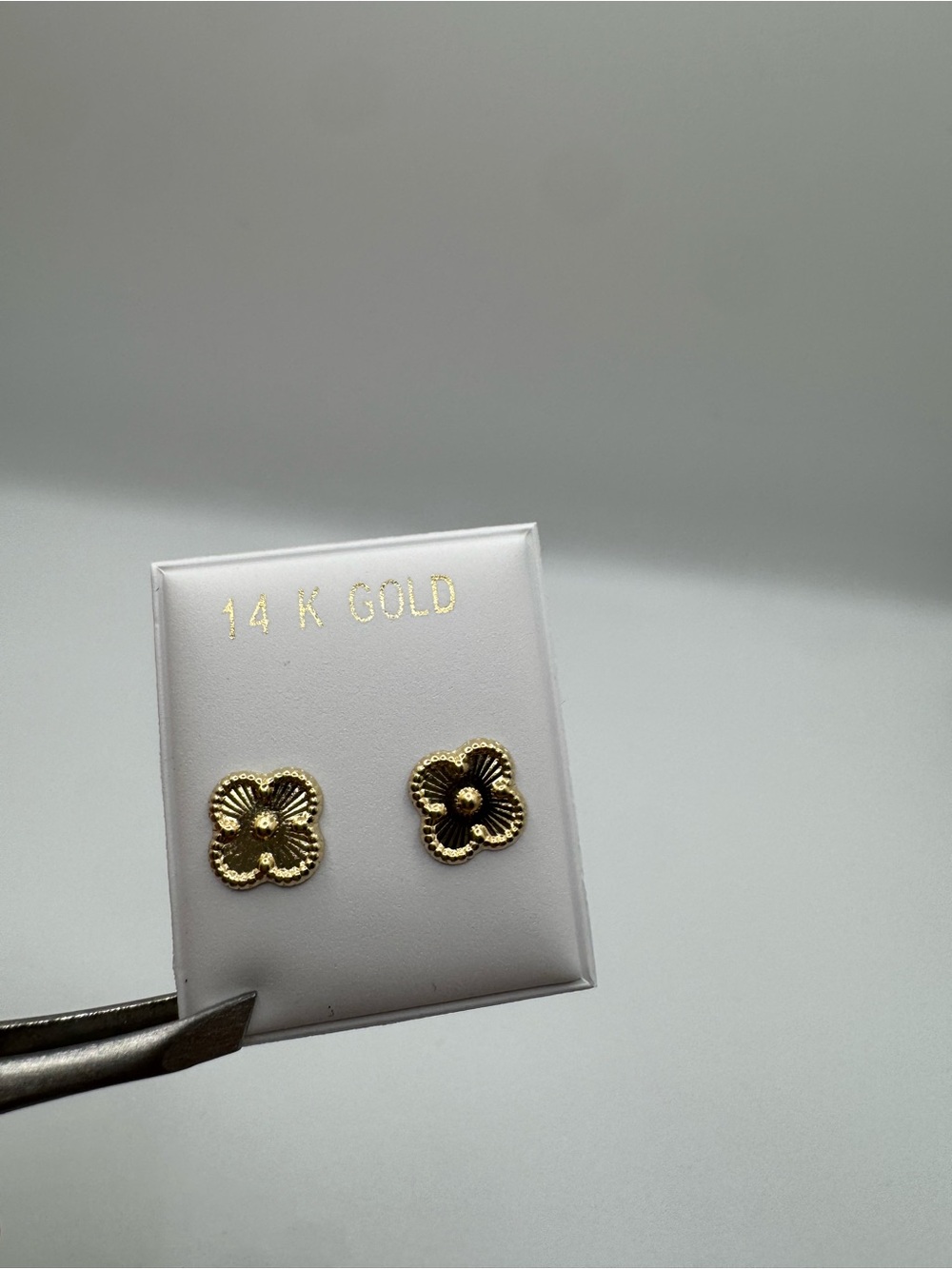 14K Gold Floral Stud Earrings - Gold